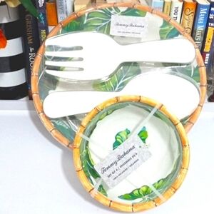 SET OF 7 TOMMY BAHAMA 100% MELAMINE 3-PC SALAD SERVER & UTENSILS 4-PC BOWLS NWT